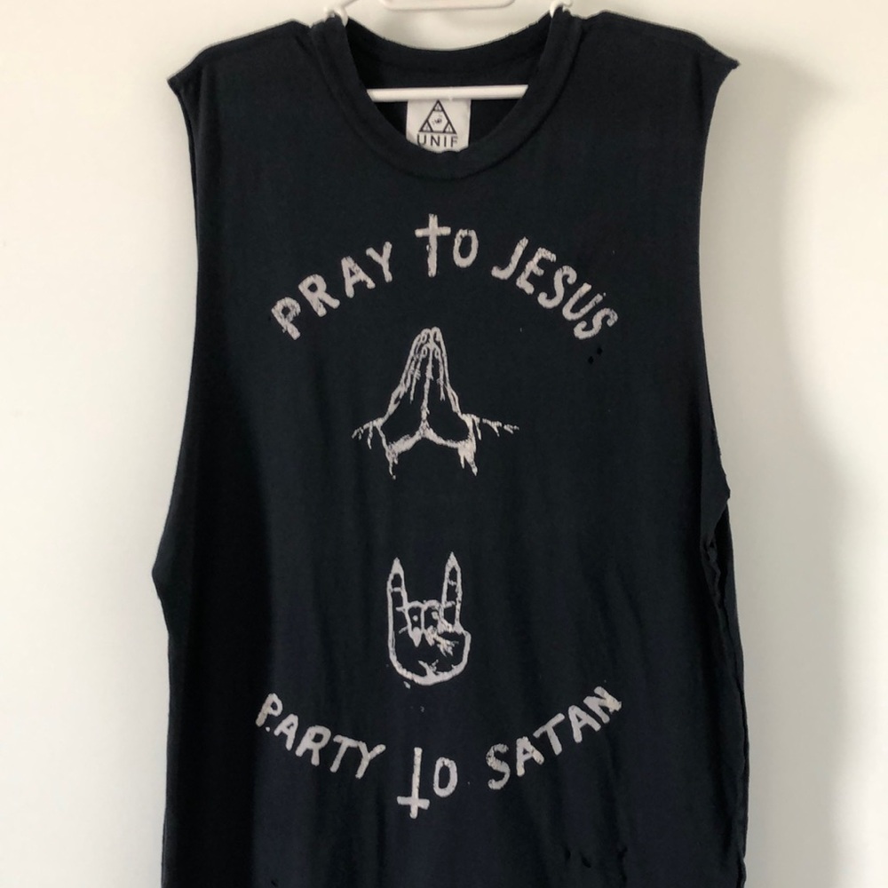 UNIF Pray to Jesus Black Muscle Tee Tank Top S. M